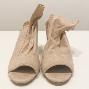 Rampage Peep Toe Slingback Bootie Heel Nude Beige